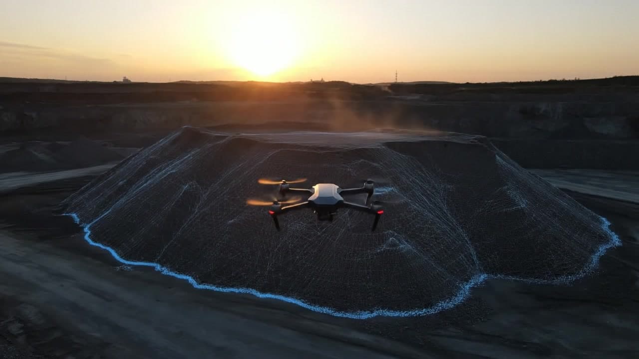 Drone scanning stockpile
